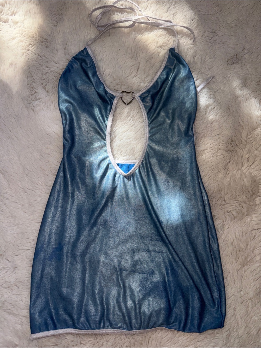 Shimmery Blue Halter Micro Mini Dress with Heart Ring exotic dancewear